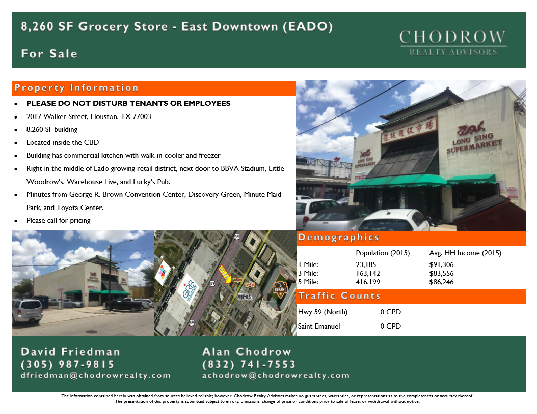 Restaurant for lease EADO Houston, TX Chodrow Realty Advisors