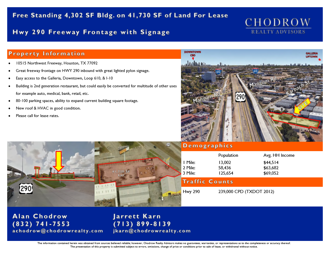 Restaurant for lease Houston, TX Chodrow Realty Advisors2 Chodrow