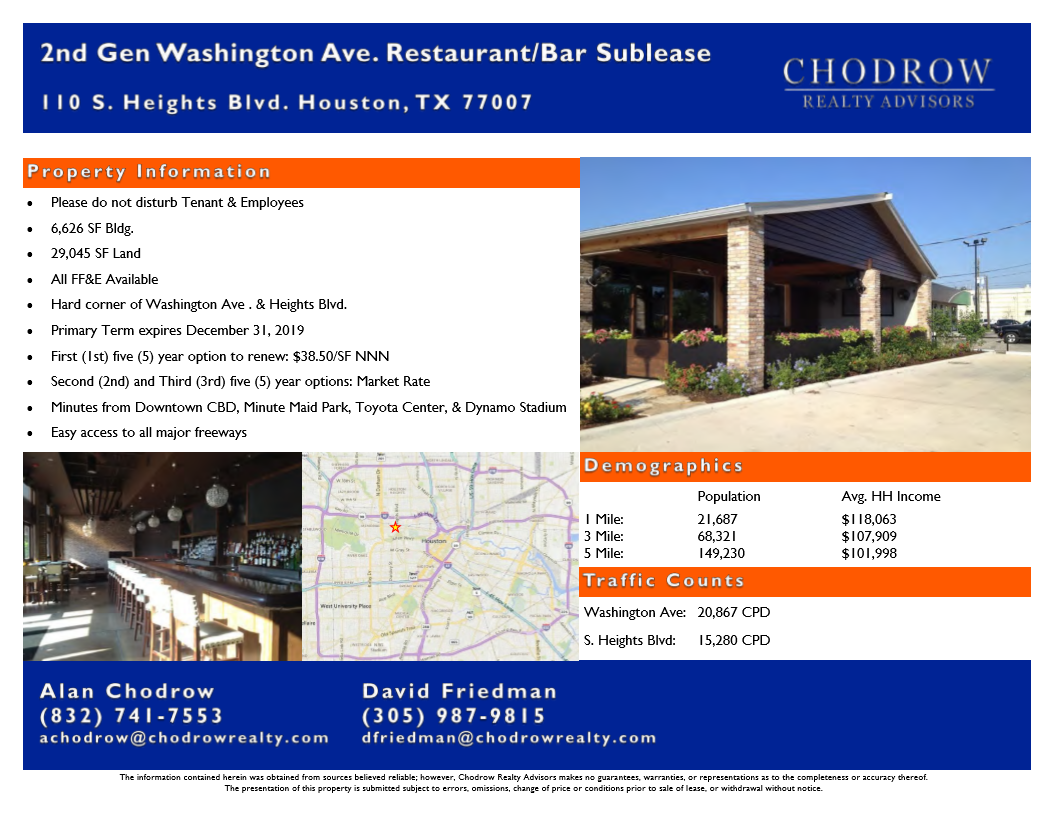 Restaurant for lease Houston, TX Chodrow Realty Advsiors3 Chodrow